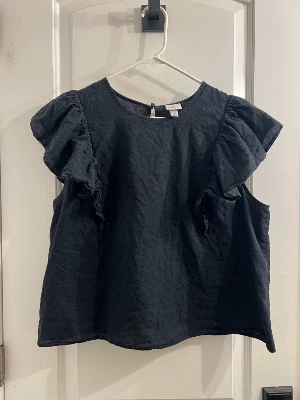 a new day Black Ruffle Sleeve Linen Blend Top